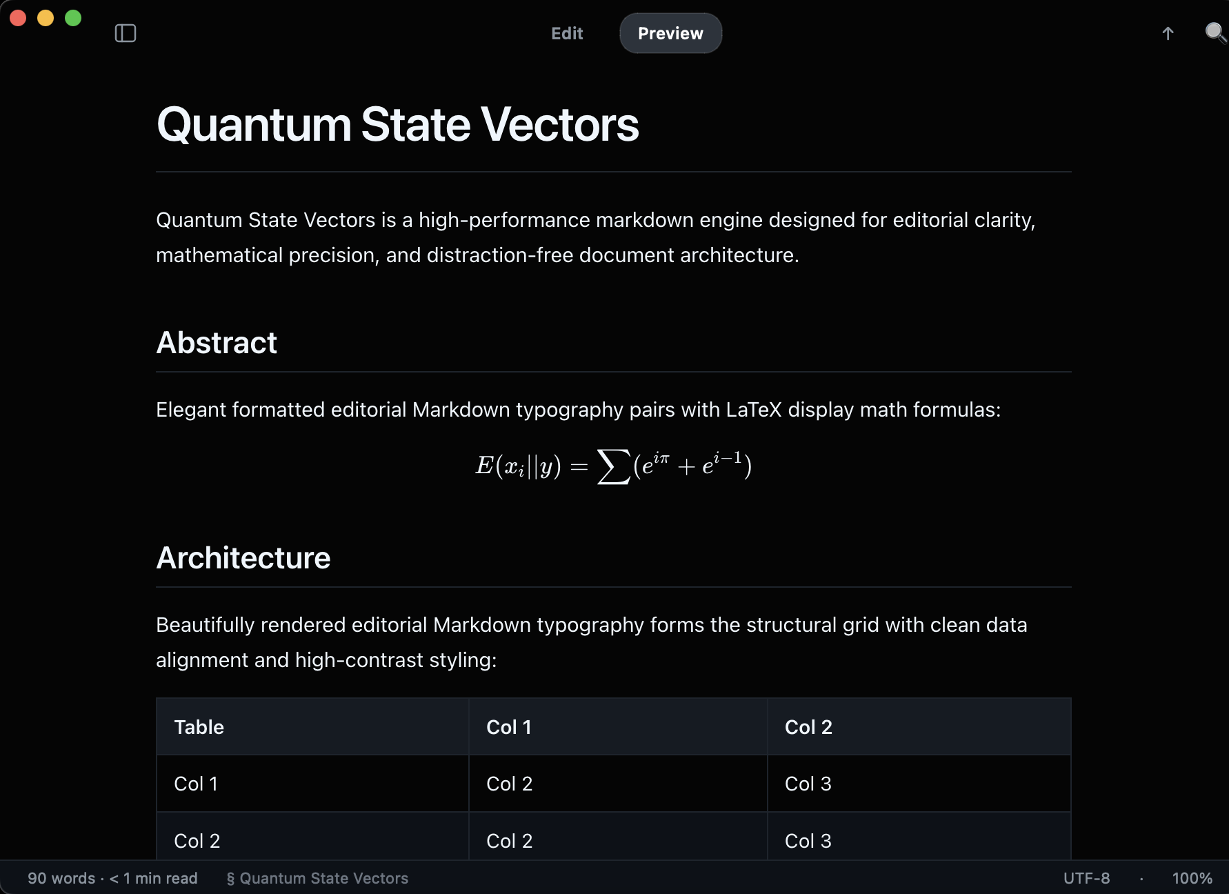Markd Desktop Application Window Rendering Quantum State Vectors in Preview Mode